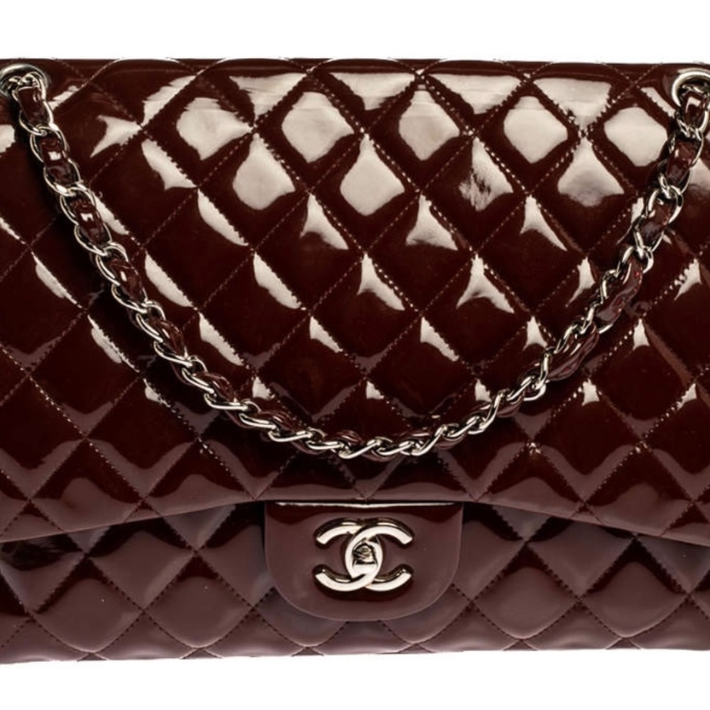 Chanel Burgundy Quilted Patent Leather Maxi Classic Single Flap Bag - Picture 2 of 16